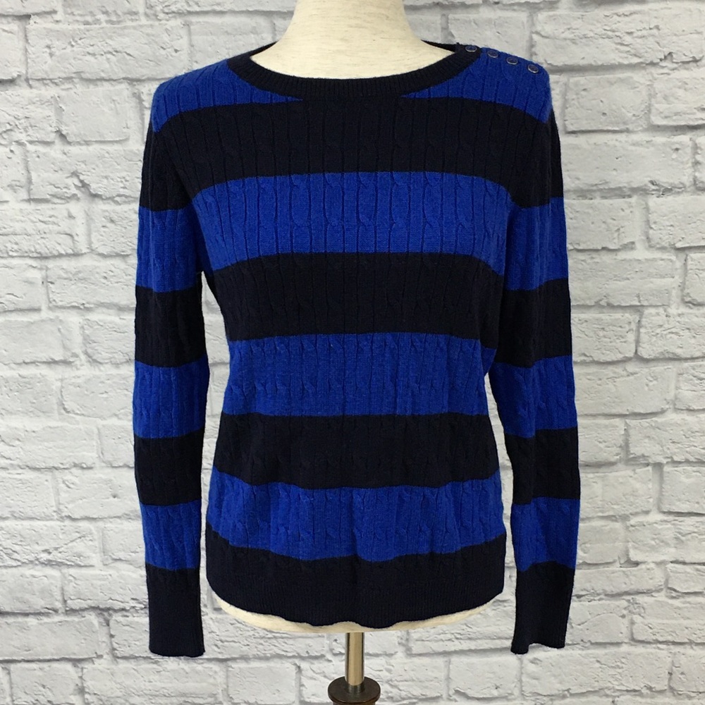 COPY - Talbots cable knit crew sweater navy/blue …